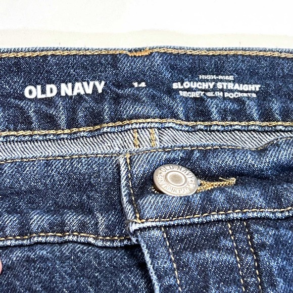 Old Navy High Rise Slouchy Straight Jeans Womens Sz 14 Stretch Button Fly - Picture 3 of 8